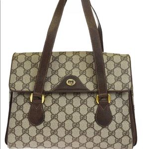 👜⭐️⭐️GUCCI Logos GG Hand Bag PVC Leather Brown